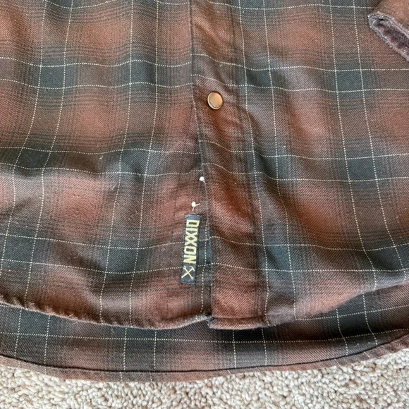 Dixxon Calico flannel shirt, brown and black plaid button-up medium guc - Picture 7 of 12